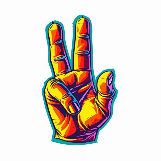 peace sign hand gesture The V sign is a hand gesture in which the index and middle fingers are raised and parted to make a V shape while the other fingers are clenched tie dye bright vivid colors retro illustration vector retro cartoon style sticker