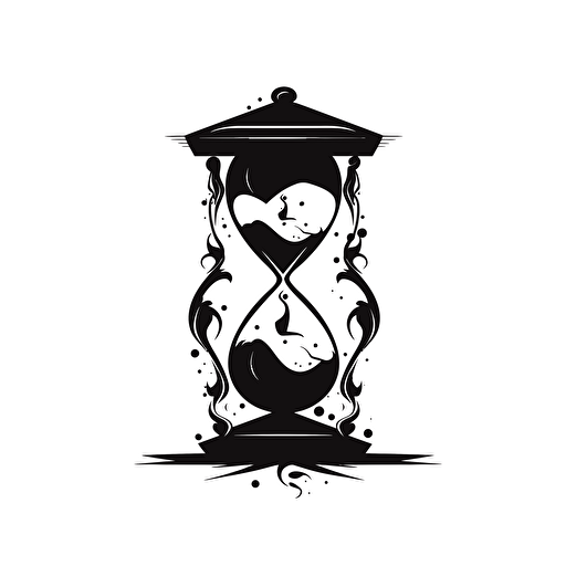 black silhouette vector of an hourglass on a white background, powerful fantasy magic item, interesting shape, fantasy