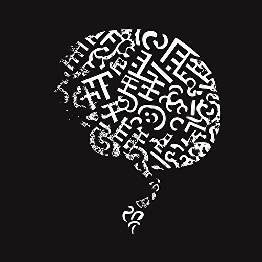 simple brain with runic question marks in it, black and white, vector, flat, svg