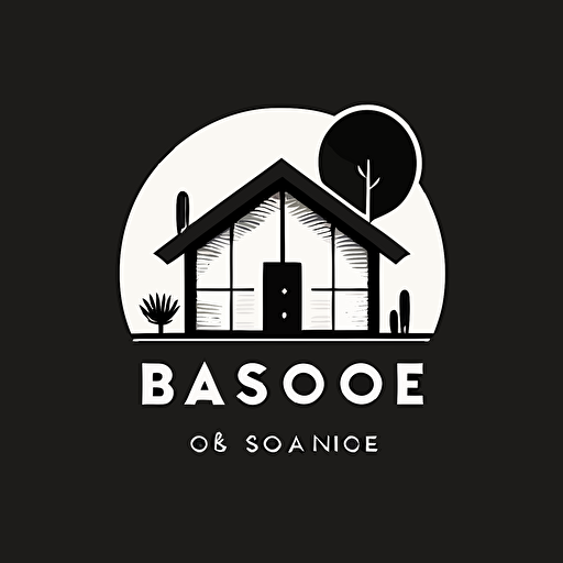 design a mid century modern furniture retail store logo name Bao House. The logo displayed under a simple house shape vector. Black and White