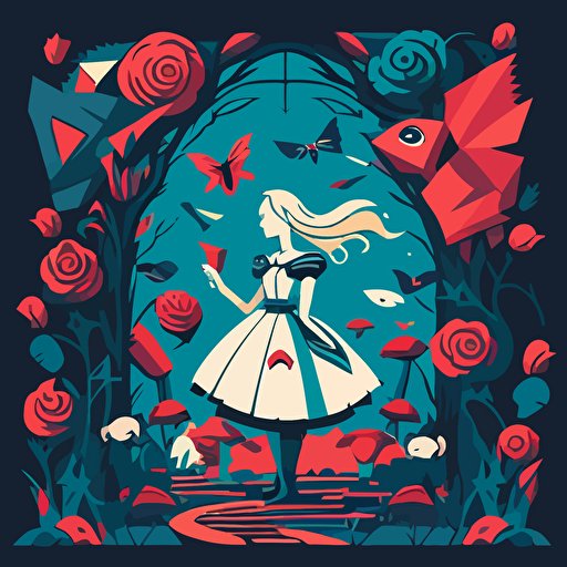 vector style illustration inspired by Alice in wonderland for book cover