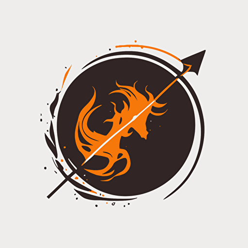 flat vector logo, sagittarius, flame, circle, simple style, white clean backgound