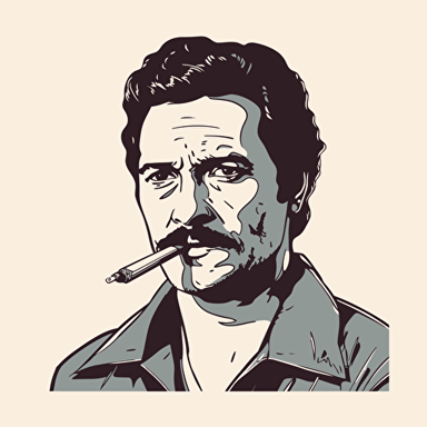 Narcos smoking a martin ancin style cigarette, simple vector art