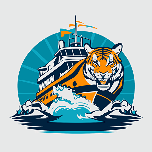 a mascot logo of a cruise ship sailing toward you with a tiger on board looking out, simple, vector