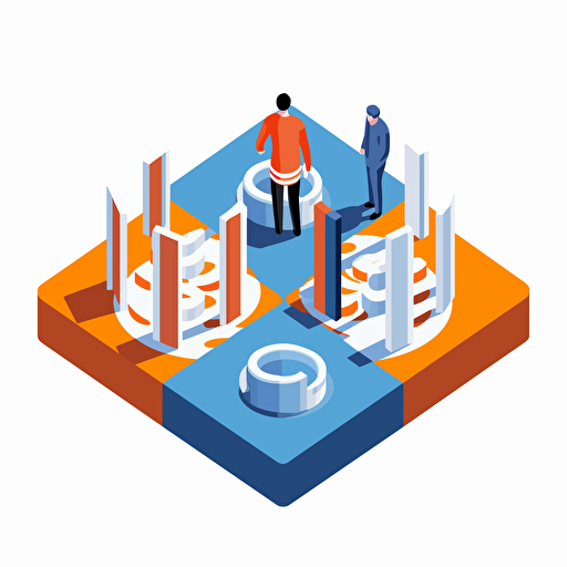 flat vector icon, prisoner educational opportunities, blue and orange and white and dark gray, isometric