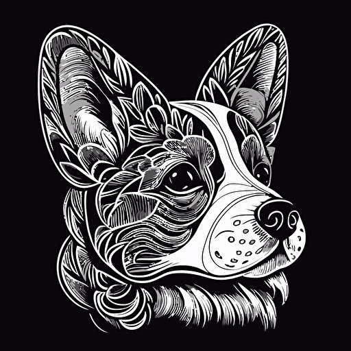 corgi head vector illustration only with intricate patterns and detail
