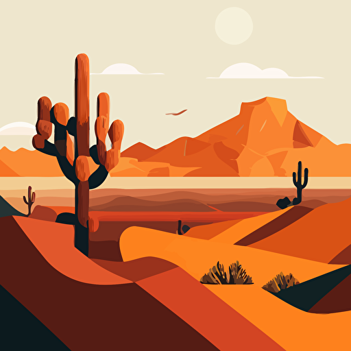 minimalism landscape digital art of Arizona. Use of vectors and minimalist color palette