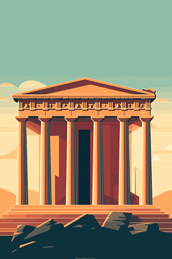 front view of the parthenon, blue sky, vector design, minimalist, flat