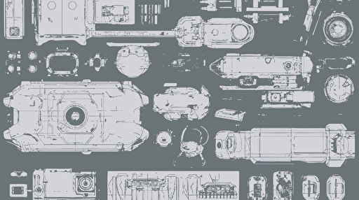 Mix set of all kinds of elements for a sci-fi story, manga comic style, vector illustration, concept art, video game, model sheet