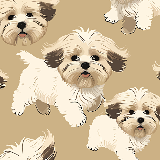 a vector illustation of little havaneese puppies running around wallpaper