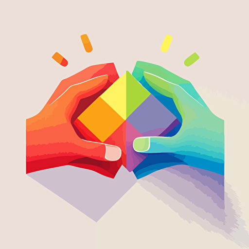 flat vector of two hands holding each other with block colours. Bright with a light background