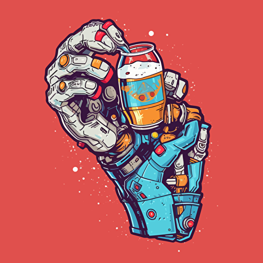arm of a robot holding a beer, cartoon graffiti, vector,