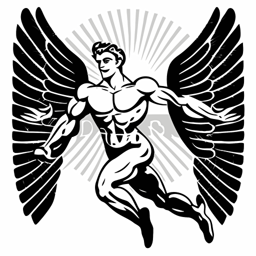 Retro, pictoral iconic logo of icarus black vector on white background