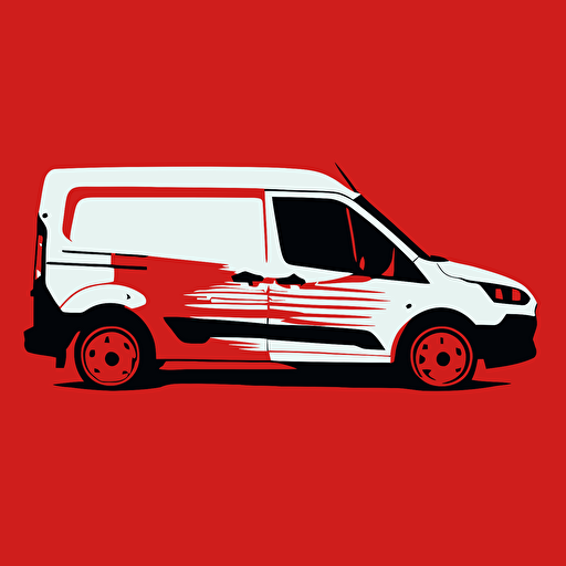 ((white ford transit connect)), silhouette, white color, red background, cartoon vector style, simple design
