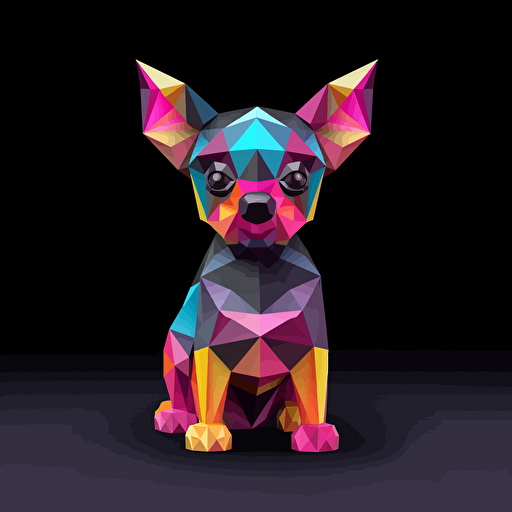 colorfull origami Chihuahua puppy dog, vector art, black background
