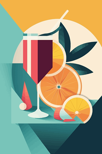 Pinacolada vector art, 1980s poster, pretty colours, geometric minimalism
