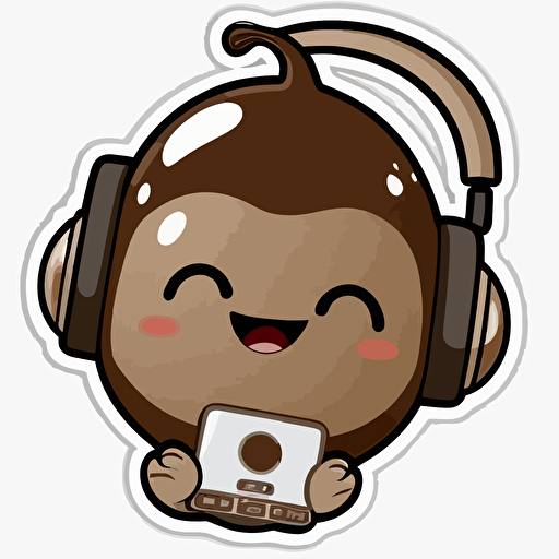 sticker, Happy buckeye wearing Headphones, kawaii, contour, vector, white background