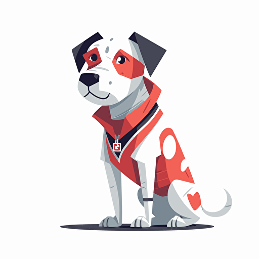 a flat 2D vector picture in Unreal Engine of a dog funky pop dressed in Arsenal soccer colors clothes, white background for a clean, minimalist design