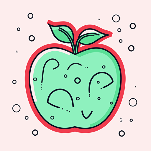 simple 2d vector inkline red apple green leaf cartoon