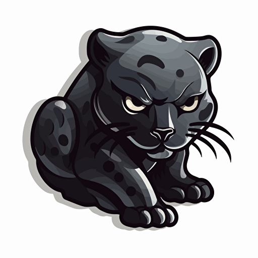 panther, Sticker, Reflective, Dark, Chibi, Contour, Vector, White Background