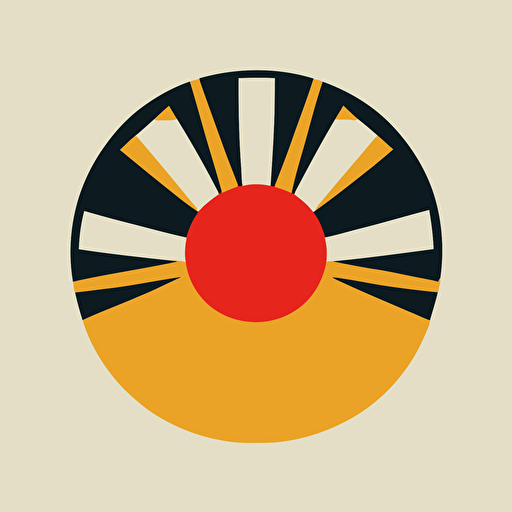 a flat vector logo of a rising sun, minimal, in the style of Paul Rand
