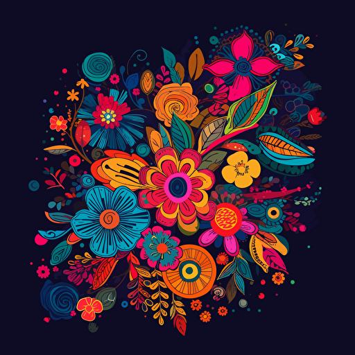 flowers, vector art, colorful, bohemian