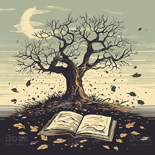 a book cover vector art illustration of a dying tree with one leaf left
