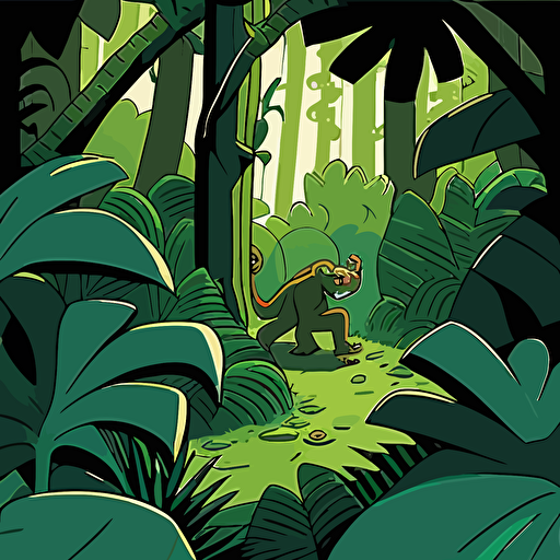 Dense jungle. Illustration in a children's comic book. Cartoon, vector, flat colours.::5