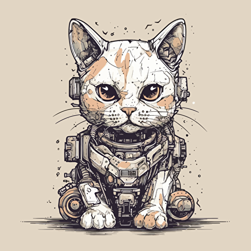 cute kitten robot mech vector minimal style highly detailed