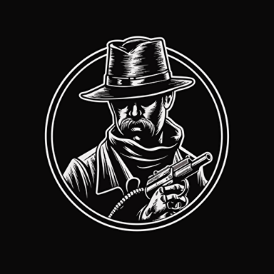 simple vector art, wild west bandit, logo, black and white, minimalism