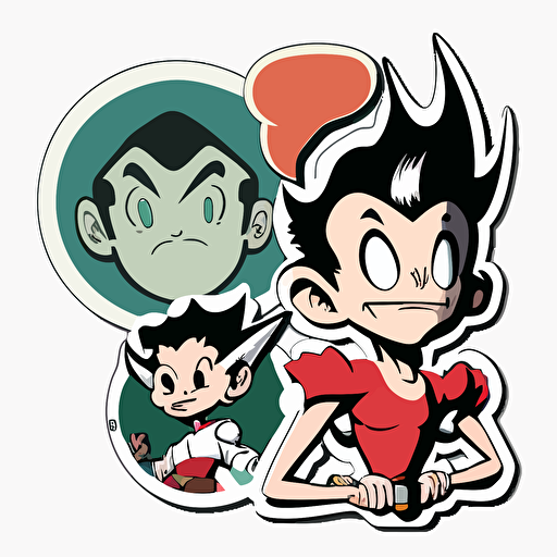 full-color cartoon logos of astro boy, flat vector, sticker with white border