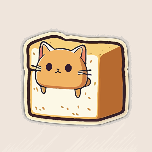 Very cute cat in form of a square bread pixar style, 2d flat design, vector, cut sticker