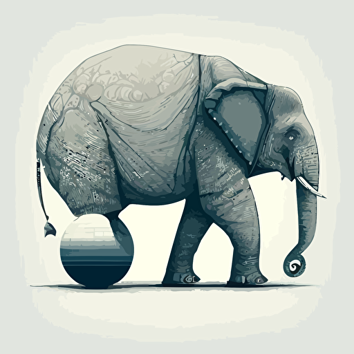 Un éléphant en équilibre sur une grosse balle qui roule, dans un style de dessin vectoriel