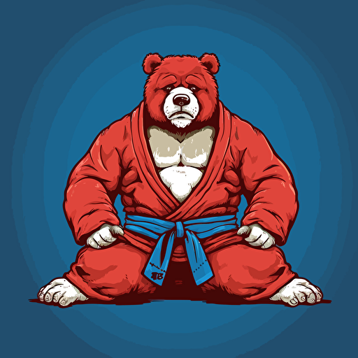 A bear with its knee on another bears stomach, wearing jiu jitsu clothes,, vector animation illustration, 4 colors limit, solid background, high resolution
