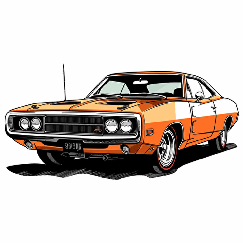 1970s Dodge Charger, cartoon, svg, vector,