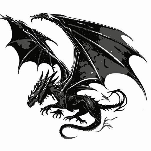 dragon vector art flying black on white paper