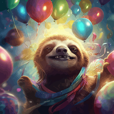 vectorgrafik,Effulgent,caricature,jubilant, iridescent, fantasy, funny happy sloth, balloons Magical, Insanely Detailed, Fantasy, Retro Sci-Fi by Shusei Nagaoka Starburst, by Zena Holloway, Sparkle, Fantasy, Unreal Engine,