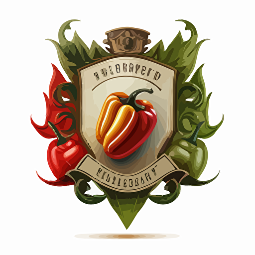 Vector logo design featuring military crest with a pepper in the middle, white background, no shadows