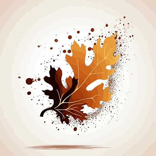 a durmast oak leaf falling in the air, sleek minimalist design, orange and brown, fluid vector art
