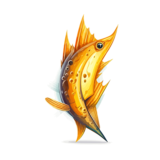 yellow fish spear, vector art, 2d, white background