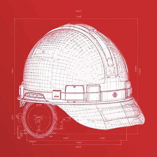 vector red hard hat blueprint drawing on simple white background