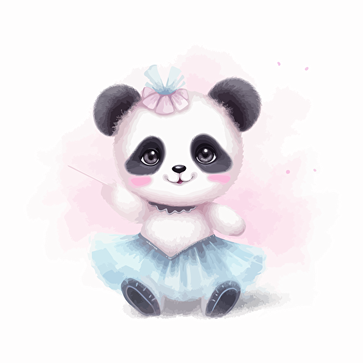 cute little panda, ballerina, happy face, vector, pastel color, white background