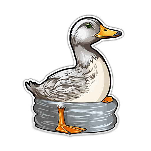 sticker, duck hold duck tape, contour, vector, white background