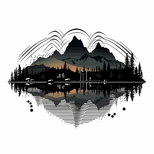 vector landscape frrom audio waveforms , maountains lake clpuds logo form