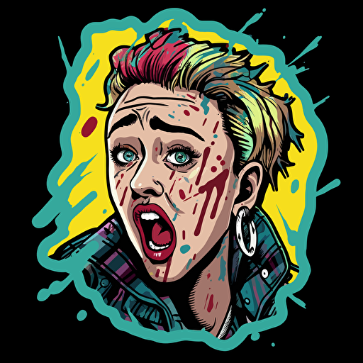 Miley Cyrus,Horror, VHS Horror, Sticker, 80s horror comic art, Vector,