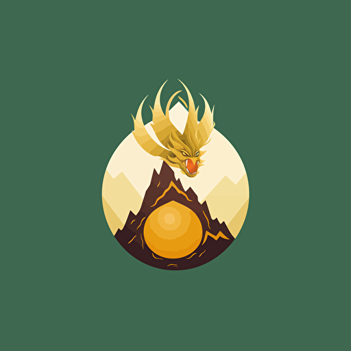 simple logo design of dragon wrapped around a golden egg on top of a mountain, vector, flat 2d, company logo