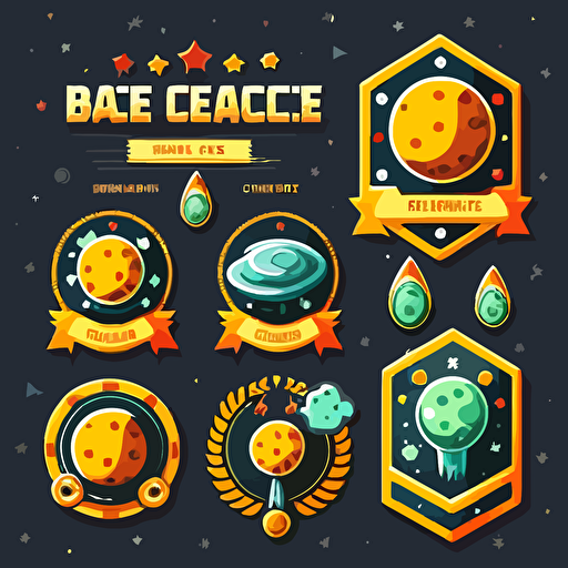 Space game achievement badge set, planet, drill, vector, plain background