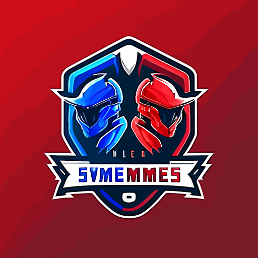 simple emblem logo for esports tournament where two teams go head to head in a battle, war, youtubers, twitch, blue and red colors, white background, vector, flat no photorealism, no people, no weapons, no faces
