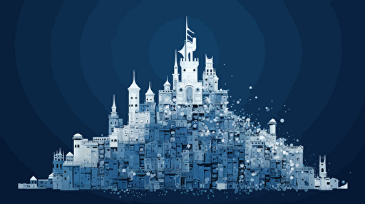Stunning vector art castle made of hard drives, minimalism, blue and white