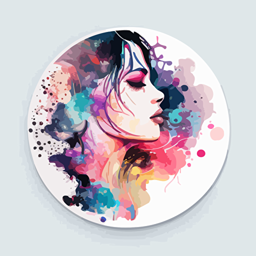 vector round sticker beautiful skin, stylized, watercolor v5